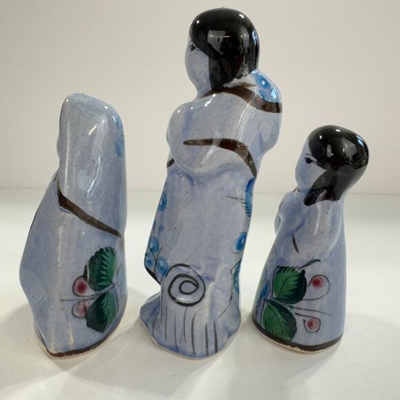Tonala Mexican Pottery Nativity Blue 4 Piece Set Christmas Holy Family - Picture 7 of 13